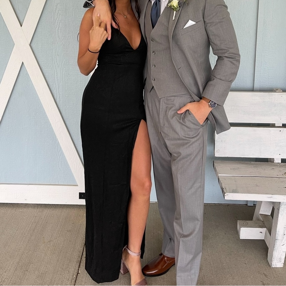 Hello Molly Dear Emilia Black Sparkly Maxi Dress w/ Slit